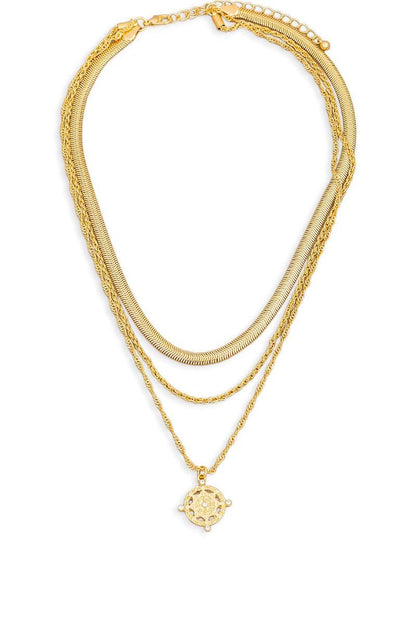 Three Layer Chain Star Medallion Pendant Necklace