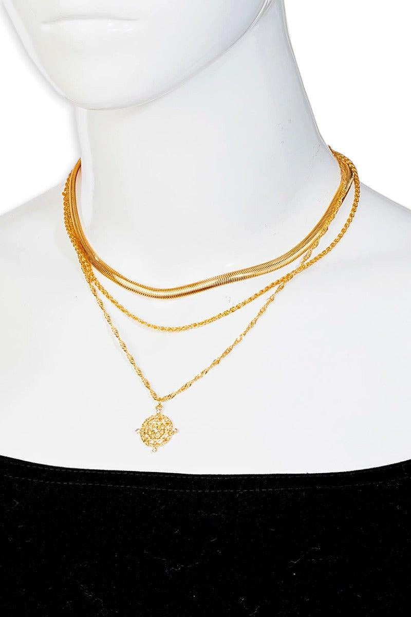 Three Layer Chain Star Medallion Pendant Necklace