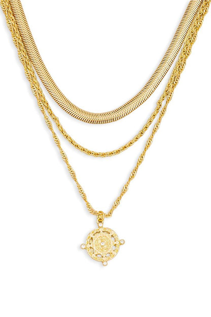 Three Layer Chain Star Medallion Pendant Necklace