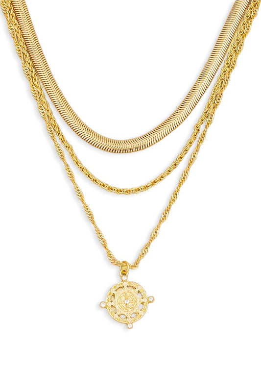 Three Layer Chain Star Medallion Pendant Necklace