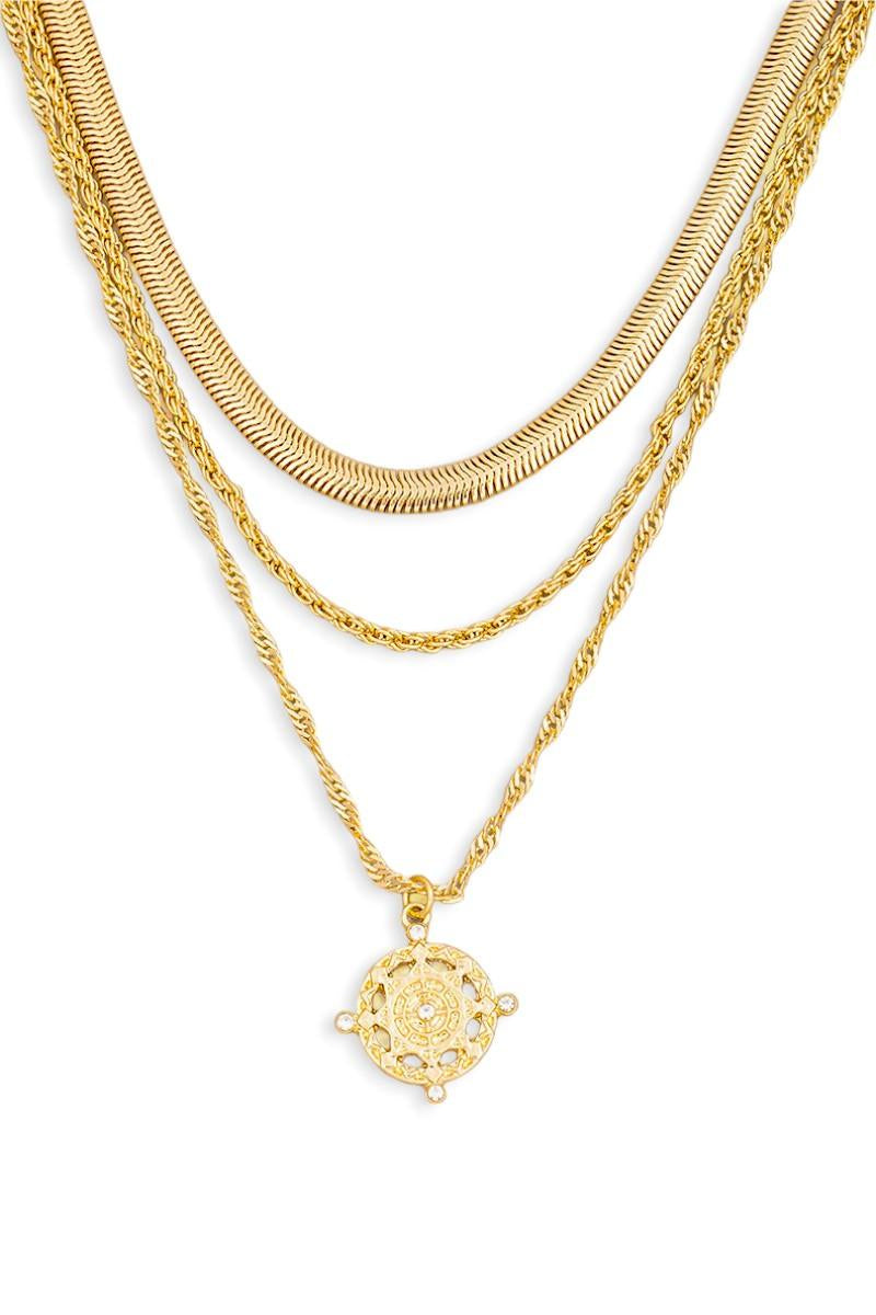 Three Layer Chain Star Medallion Pendant Necklace